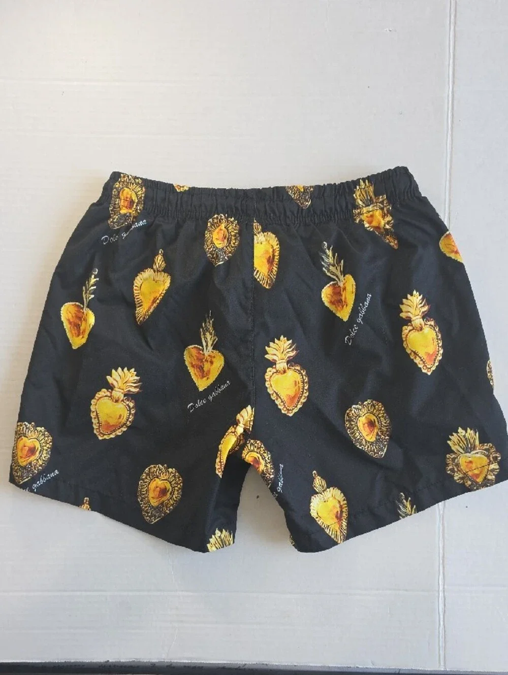 Dolce & Gabbana Men's Swim Trunks Black Sacred Heart Print Size S Made Italy